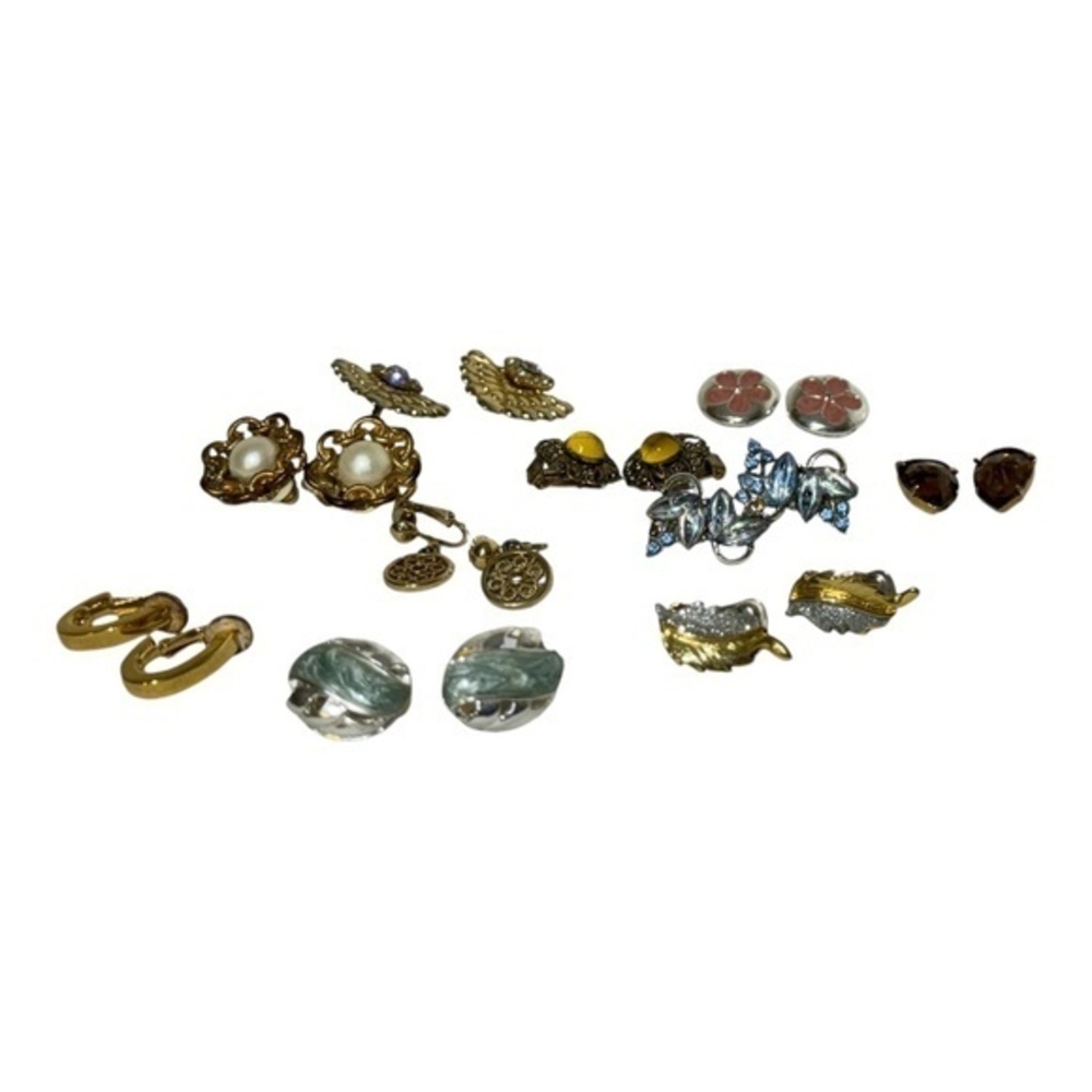 Unsigned Clip On Earrings Vintage Lot of 10 Crystal Metal Fashion